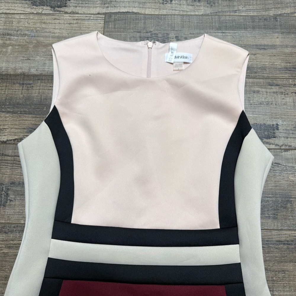 Calvin Klein Tri-Tone Midi Dress - Cream, Black, Burgundy Size 6 - Picture 3 of 12